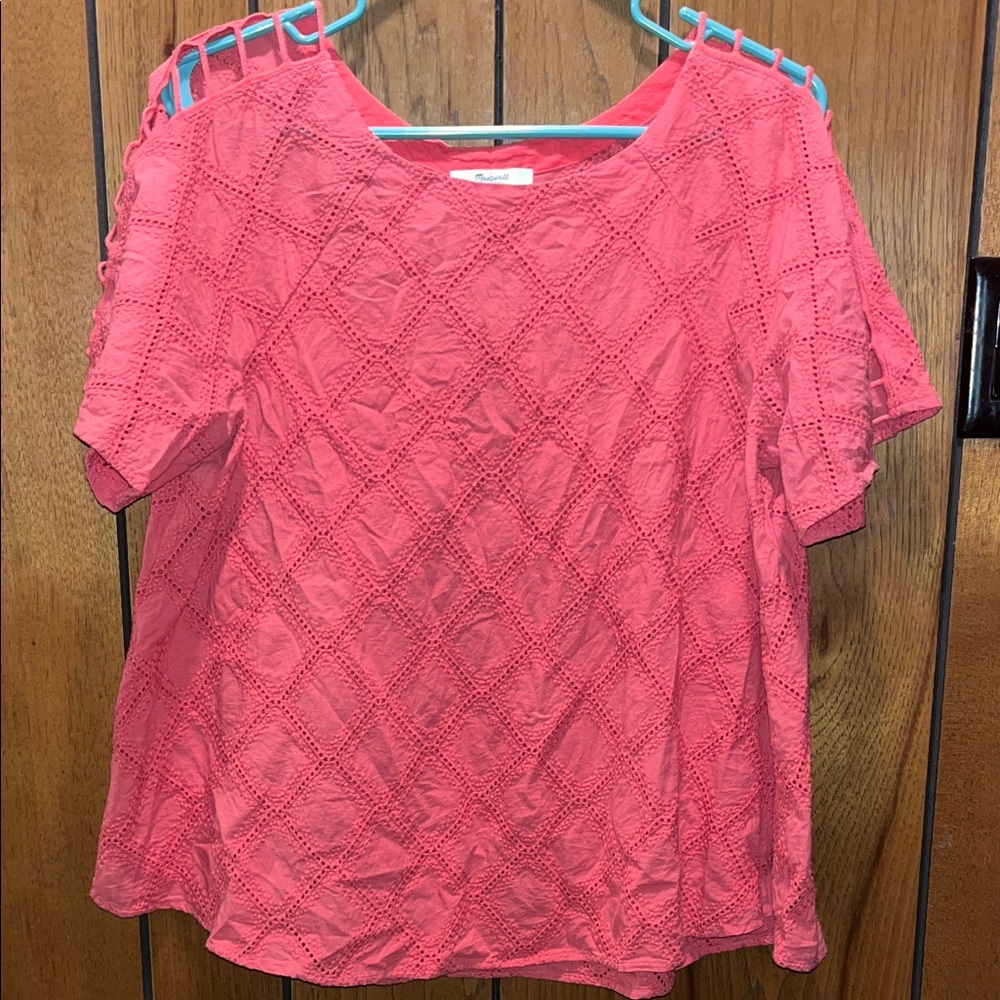 Madewell Coral Pink Eyelet Short Sleeve Top